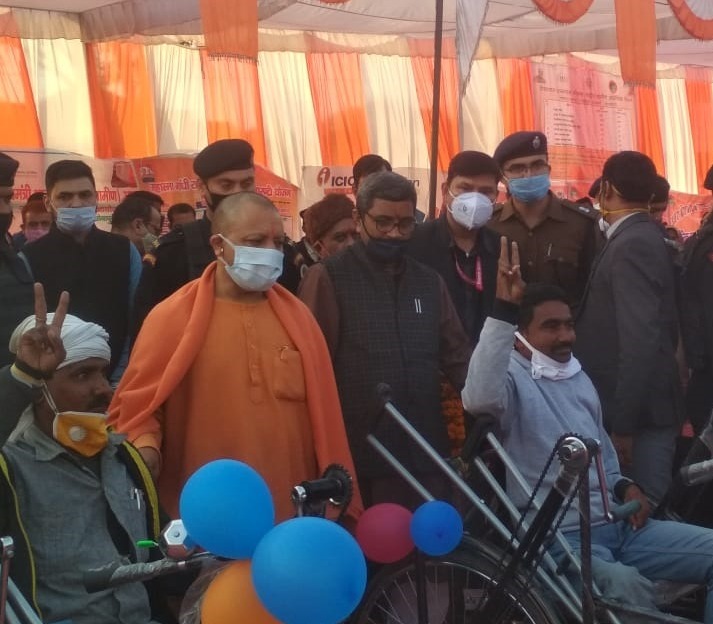 Honble CM Yogi Adityanath Ji distributed Tricycles and other equipment 